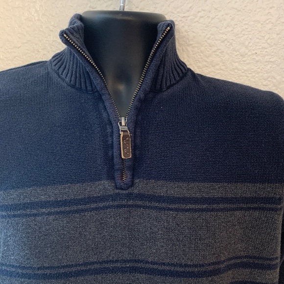 Eddie Bauer Navy and Charcoal Knit Sweater men’s small quarter zip - Picture 2 of 8